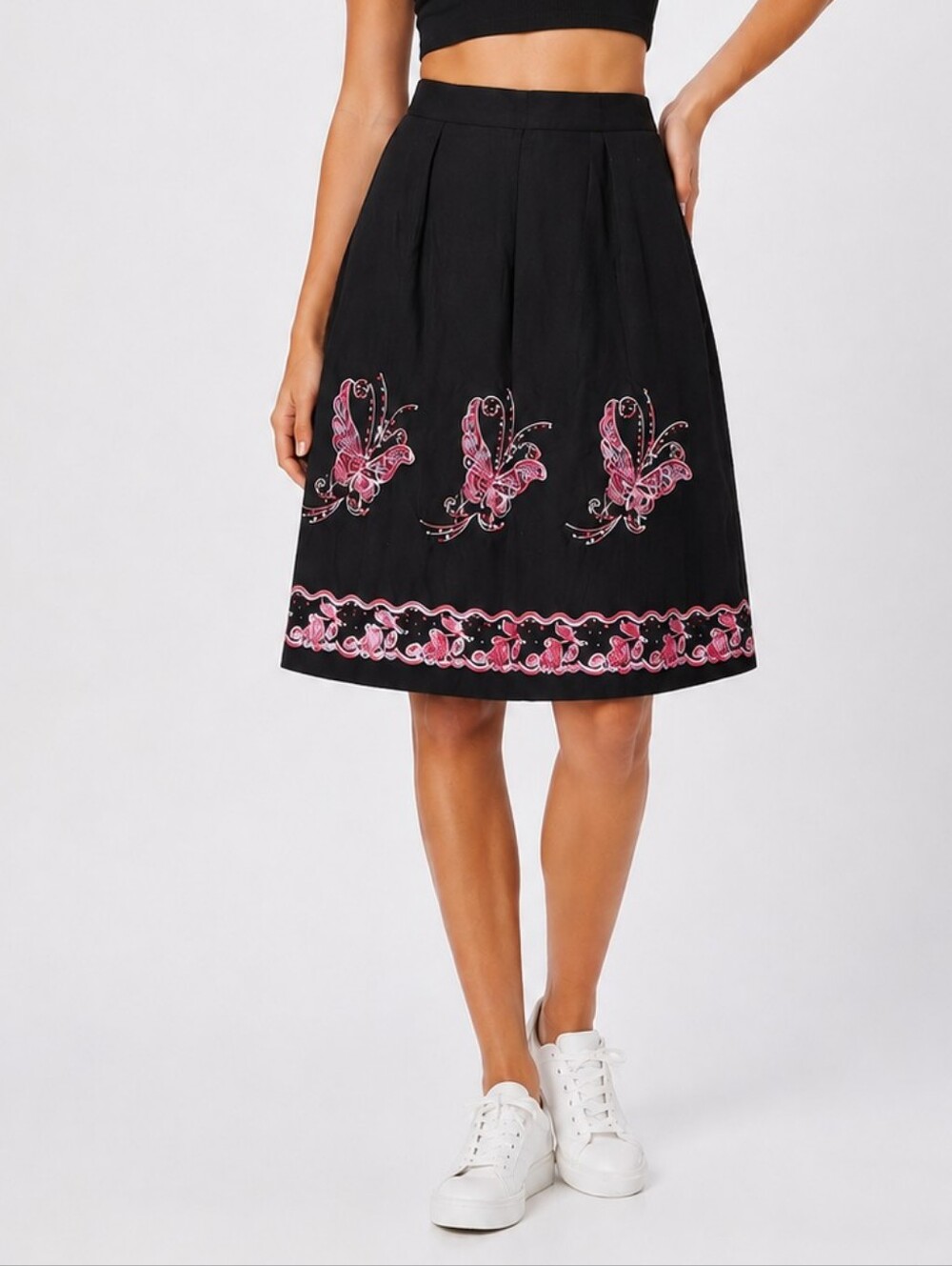 Y2k 90's Fairy core Black Butterfly Embroidered Sequined A-line Skirt XLARGE